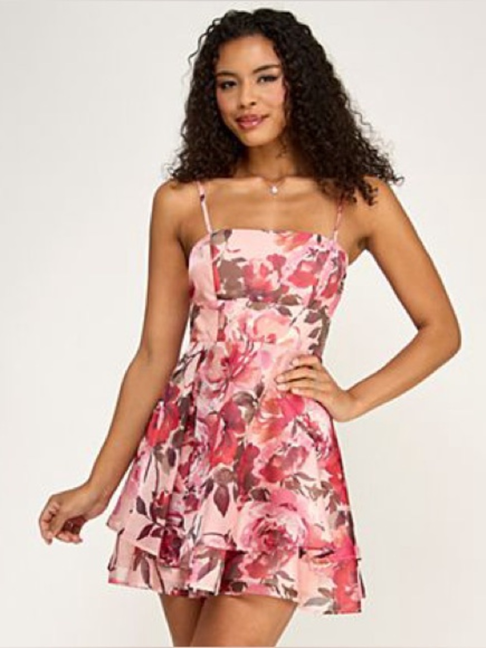 Emerald Sundae Pink Floral Spaghetti-Strap Mini Dress